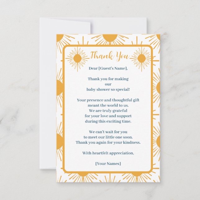 Boho Little Ray of Sol Baby Shower Tack Kort (Framsida)