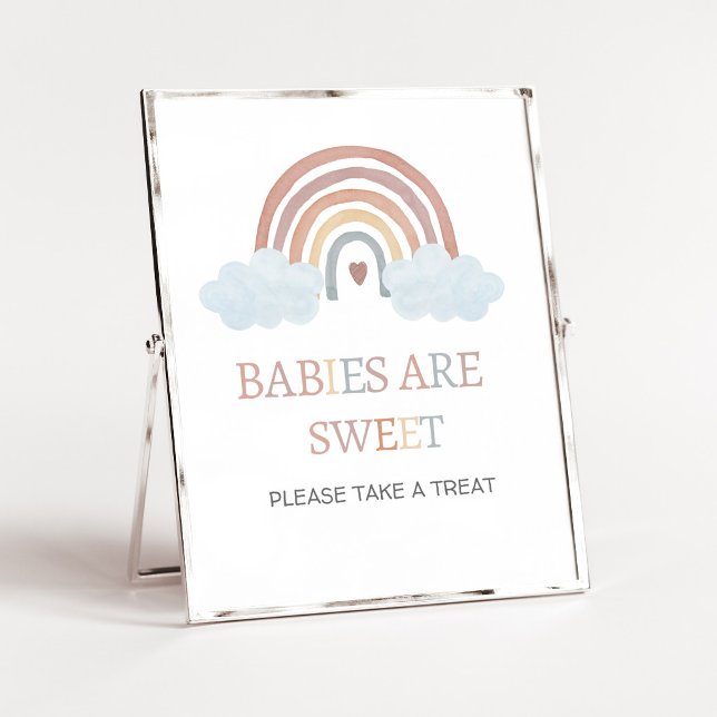 Boho Little Ray of Sunshine Bebisar är söta skylt (Rainbow Baby Shower Babies are Sweet Sign)