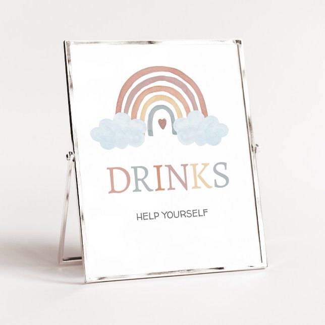 Boho Little Ray of Sunshine Dryckesskylt Poster (Rainbow Baby Shower Drinks Sign)