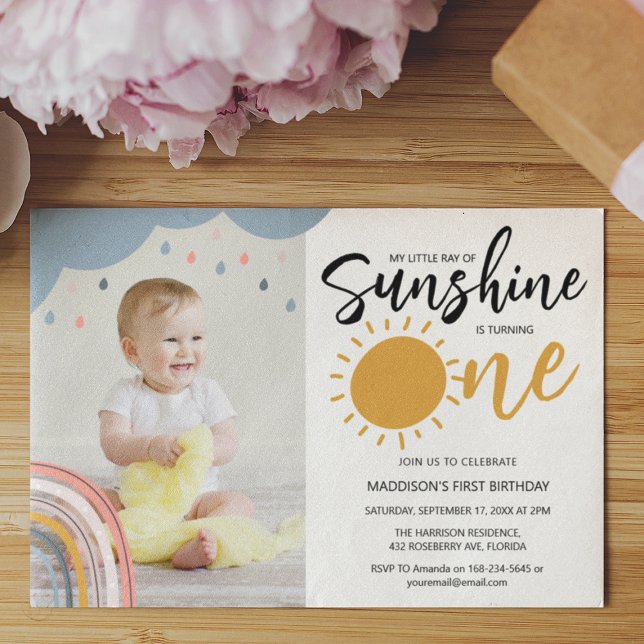 Boho Little Ray of Sunshine First Birthday Photo Inbjudningar (Skapare uppladdad)