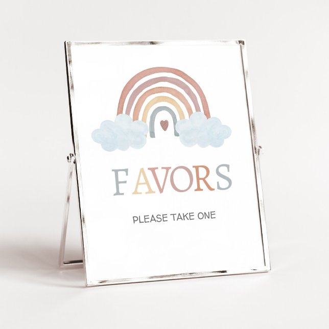 Boho Little Ray of Sunshine Fördelar Tecken Poster (Rainbow Baby Shower Favors Sign)