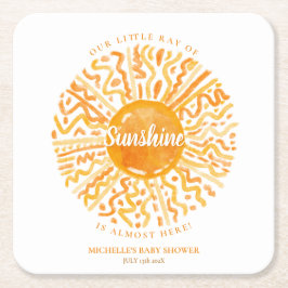 Boho Little Ray of Sunshine Orange Watercolor Sol Underlägg Papper Kvadrat