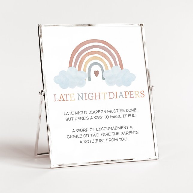 Boho Little Ray of Sunshine Sängvätningsskylt för  Poster (Rainbow Baby Shower Late Night Diapers Sign)