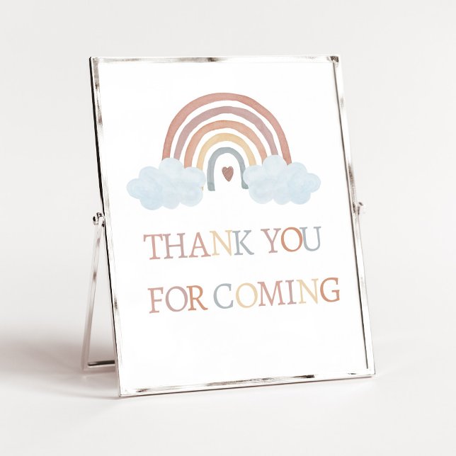 Boho Little Ray of Sunshine Tack för att du kom Poster (Rainbow Baby Shower Thank you for Coming Sign)