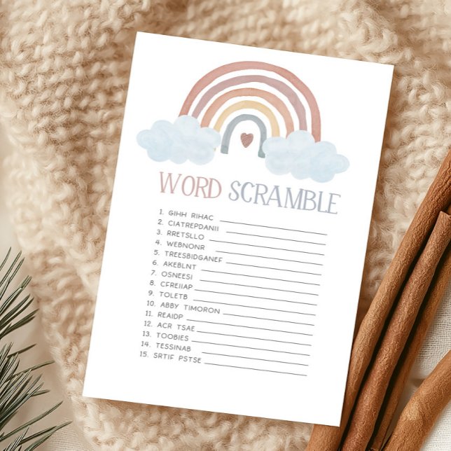 Boho Little Stråle Av Solsken Ordkluver Spel (Boho Rainbow Baby Shower Word Scramble Game)