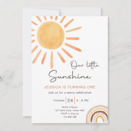 Boho Little Sunshine 1:a födelsedagsinbjudan Sol Inbjudningar