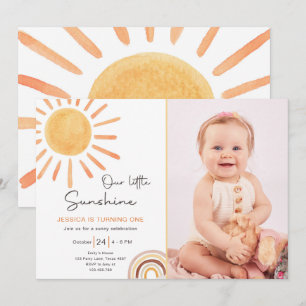 Boho LIttle Sunshine 1st Birthday Inbjudan Sol