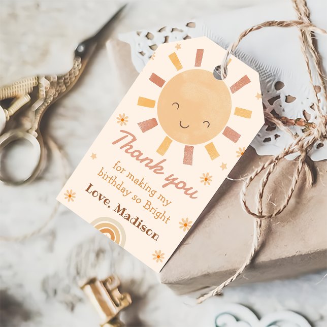 Boho Little Sunshine Birthday Tack Gift Märkres Presentetikett (Skapare uppladdad)