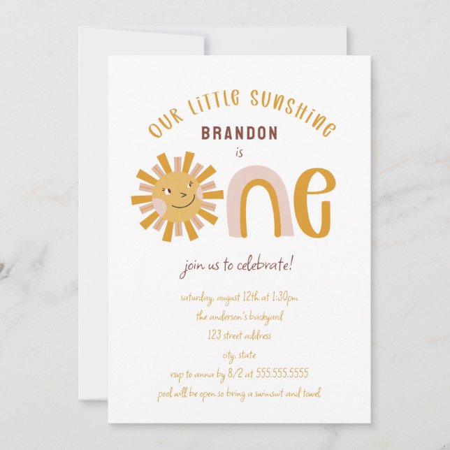 Boho Little Sunshine First Birthday Inbjudningar (Framsida)