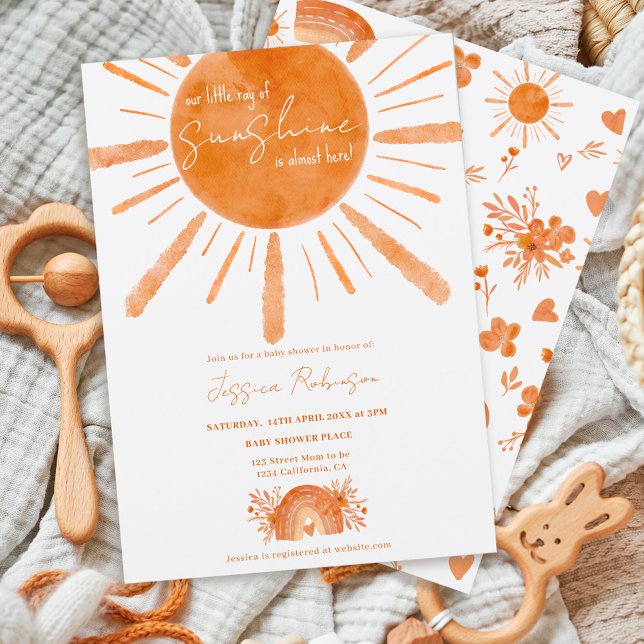 Boho Little sunshine rainbow orange babydusch Inbjudningar (Skapare uppladdad)