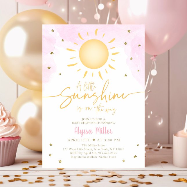 Boho Little Sunshine Rosa Guld Baby Shower Inbjudningar (Skapare uppladdad)