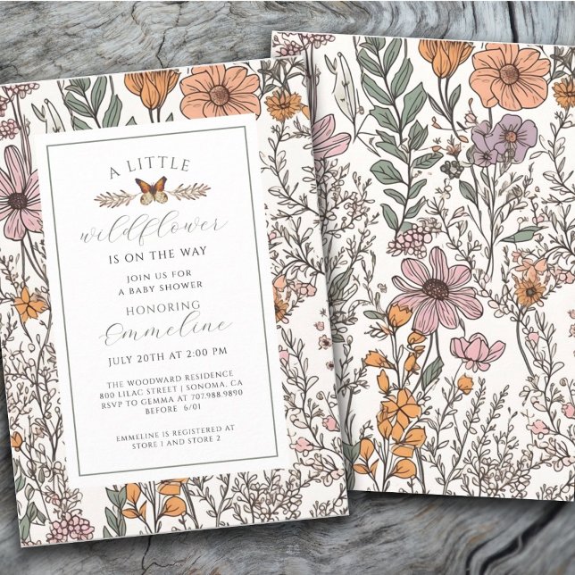 Boho Little WildblomGirl Baby Shower-inbjudan Inbjudningar (Skapare uppladdad)