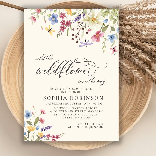 Boho Little Wildblomskript Beige Baby Shower Inbjudningar (Skapare uppladdad)
