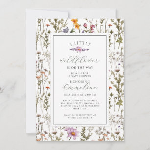 Boho Little Wildflower Flicka Baby Shower Inbjudan
