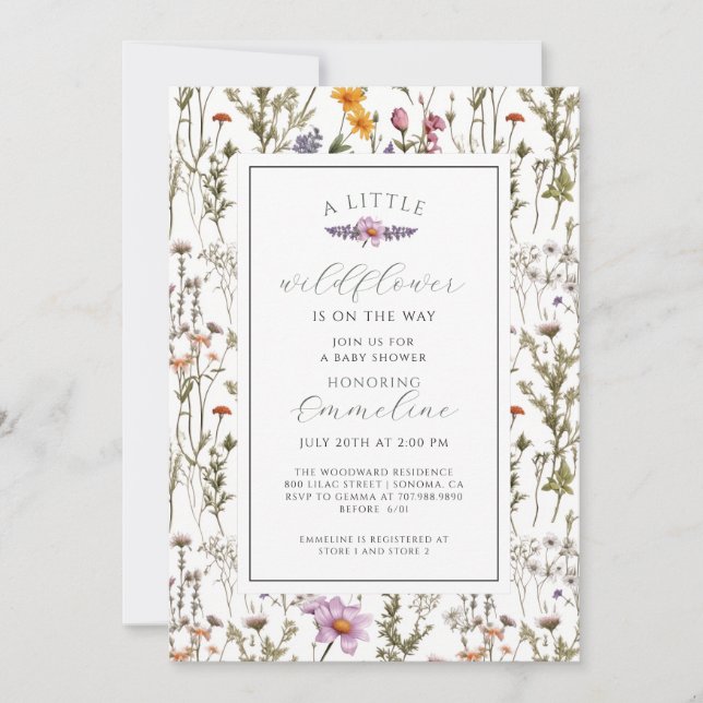 Boho Little Wildflower Flicka Baby Shower Inbjudan (Framsida)
