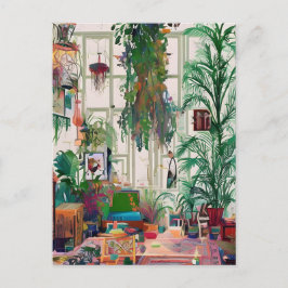 Boho Living Room Fullt of Plants Vykort