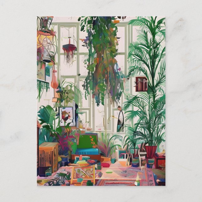 Boho Living Room Fullt of Plants Vykort (Framsida)