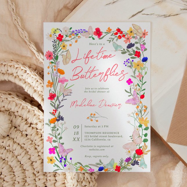 Boho livstids butterflies wildblomma möhippa inbjudningar (Boho lifetime butterflies wildflower bridal shower invitation)