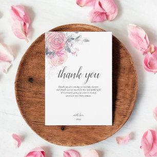 Boho Ljus Rosa Blommor Baby Shower Tack Kort