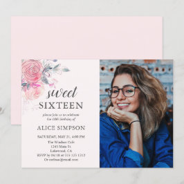 Boho Ljus rosa Flowers Sweet 16 Inbjudningar