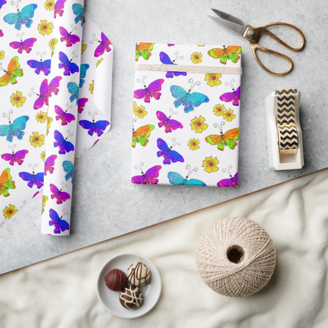 Boho Ljusa Fjärilar Färgglad Retro Vår Presentpapper (Hantverk)
