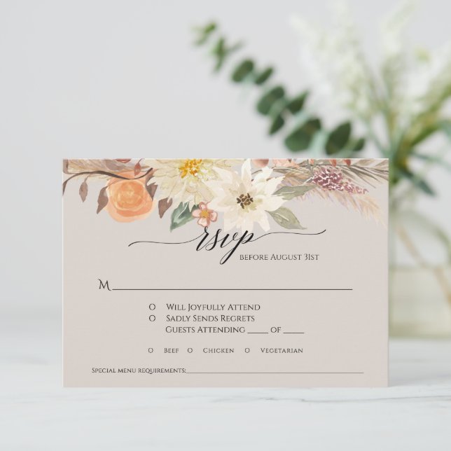 BOHO Ljust Brun Jordnära Höst Blommig Pampasgräs B OSA Kort (Stående Fram)