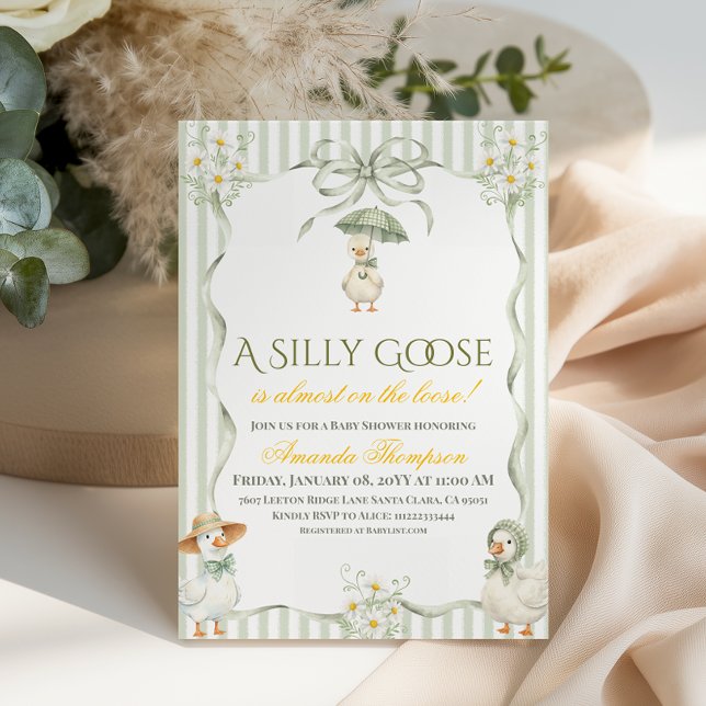Boho Ljust Grön Neutral Knäpp Goose Bebis-fest Inbjudningar (Skapare uppladdad)