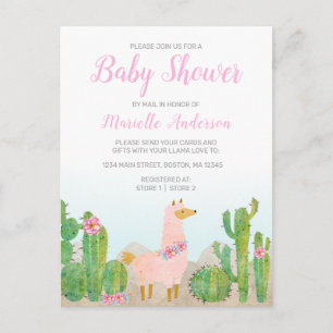 Boho Llama Rosa Watercolor Baby Shower by Mail Vykort