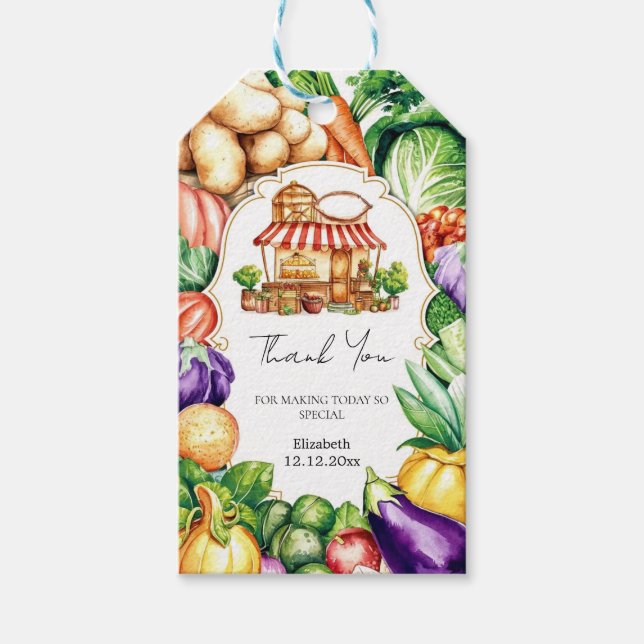 Boho Locally Grown Farmers Market Baby Shower Presentetikett (Framsidan)