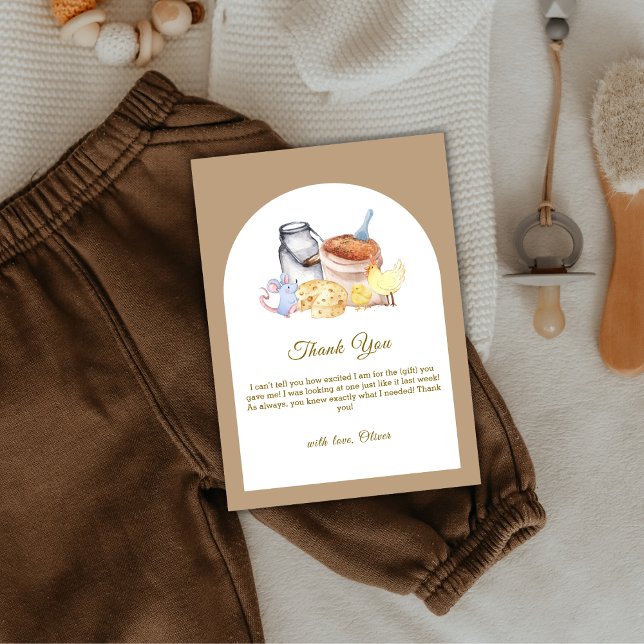 Boho lokalt odlad bondgårdshusbabyskor för höns tack kort (Boho Locally Grown Farm Chicken Mouse Baby Shower Thank You Card)