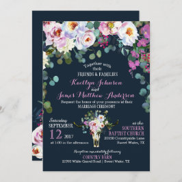 Boho Longhorn Cow Skull Blommigt bröllopsinbjudan Inbjudningar