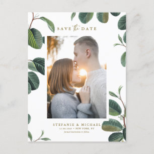 Boho Löv Botanical White Photo Save Date Meddelande Vykort