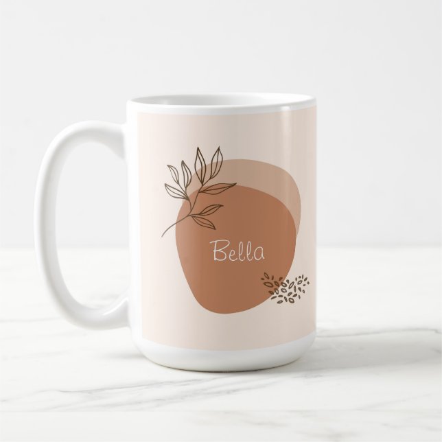 Boho löv-design med eget namn kaffemugg (Vänster)