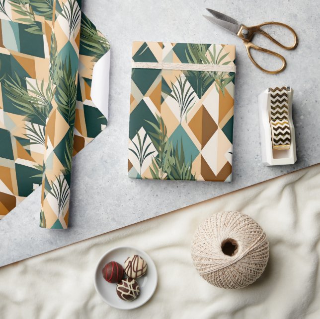 Boho löv och geometriska former presentpapper (Hantverk)