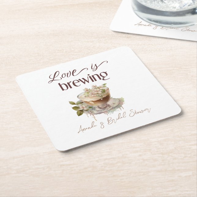 Boho Love brygger Bröllopsduschbrunch med blommor Underlägg Papper Kvadrat (Vinklad)