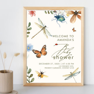 Boho Love Bug Insekter Trollslända baby shower Poster