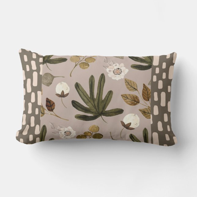 Boho Lövs Beige och Grönt Dekorativ kudde (Framsida)