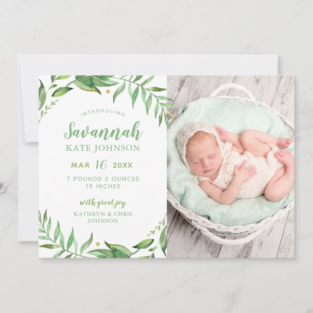 Boho Lövs Photo Birth Notice Meddelande (Framsida)