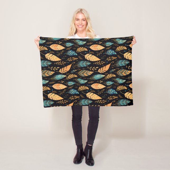 Boho Lövs teal Fleecefilt (På plats)