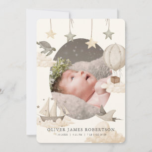 Boho Luftballong Himlar Birth Notification Inbjudningar