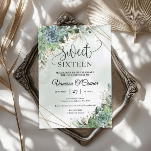 Boho lush succulations blommor eucalyptus guld ram inbjudningar