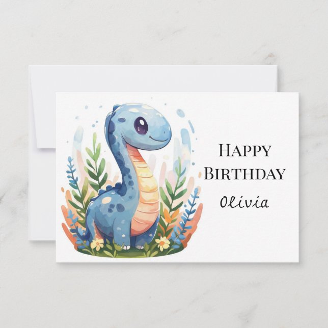 Boho Lycklig Dino Birthday Kort (Framsida)