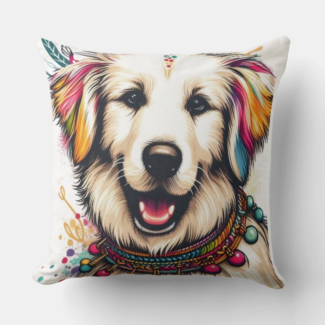 Boho Lycklig Hund - Snyggt och brant Decor Kudde (Framsida)