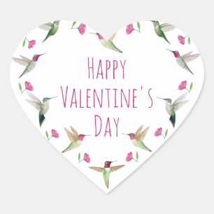 Boho Lycklig Valentine Anna Hummingbird Hjärtformat Klistermärke