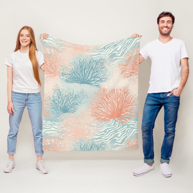 Boho Lyx Vattenfärg Kust Korallmönster (5) Fleecefilt (På plats)