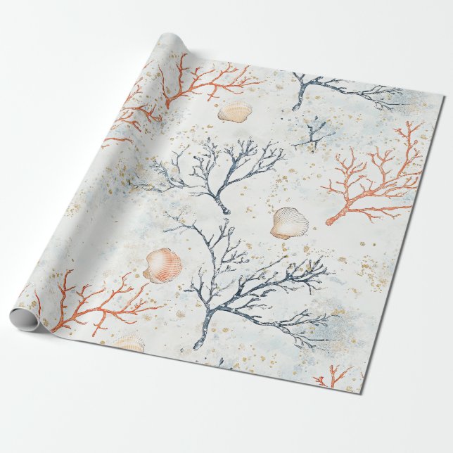 Boho Lyx Vattenfärg Kustkorallmönster (2) Presentpapper (Utrullad)