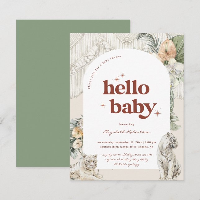 Boho Macrame Tiger Greenery | Babyskor Tilläggskort (Fram/baksida)