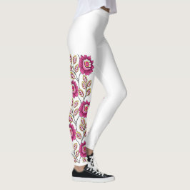 Boho Magenta Blommig Vin Rankor Kant Klassisk Vit Leggings