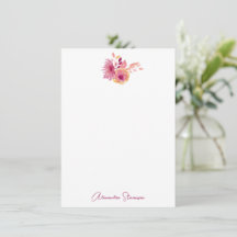 Boho Magenta Flowers Personlig Namn Stationery