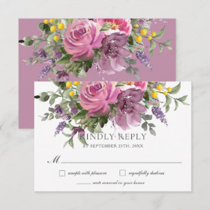 Boho Magenta Lila Rosa Mauve Blommigt Bröllop OSA Kort